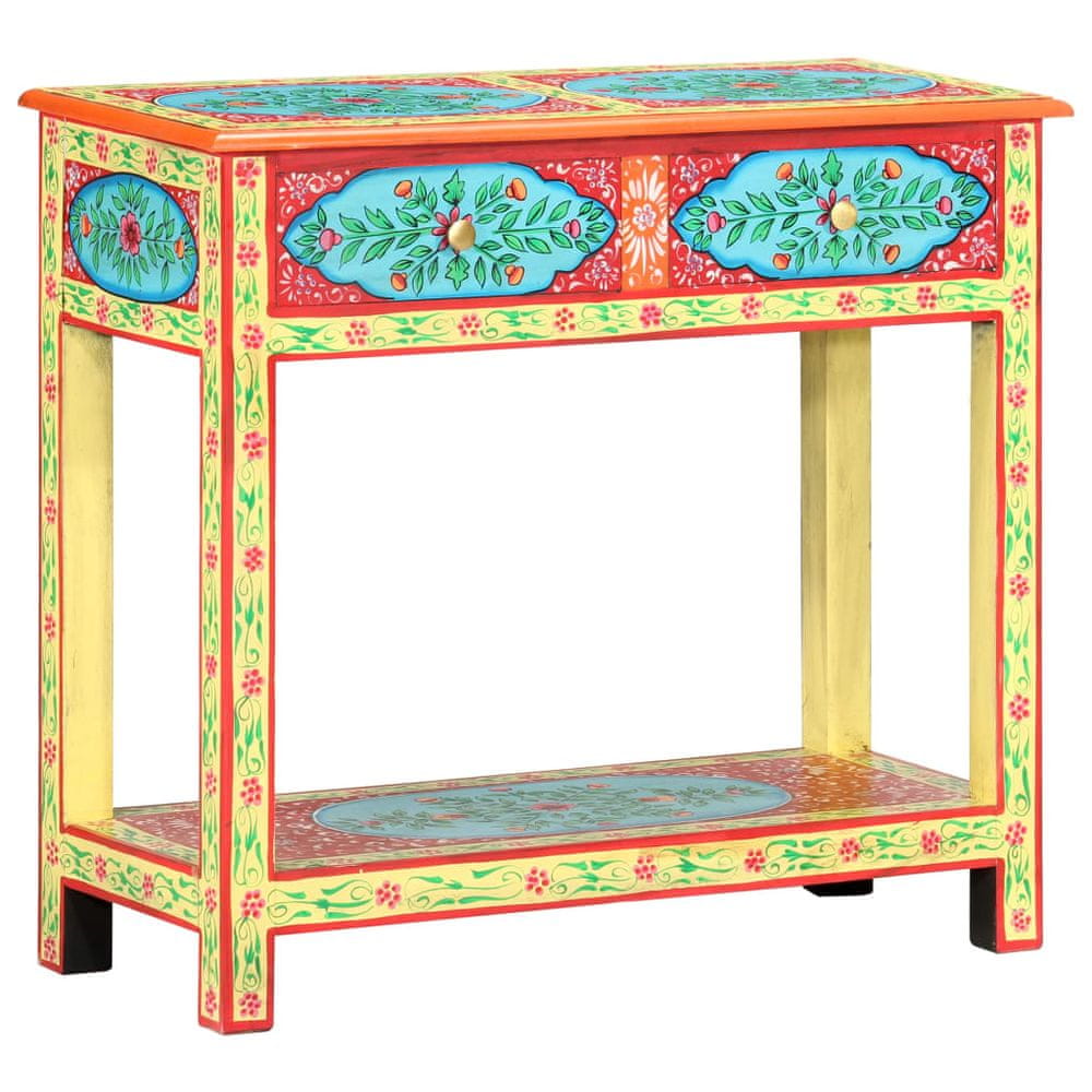 Petromila vidaXL Ručne maľovaný konzolový stolík 80x35x75 cm mangovníkový masív